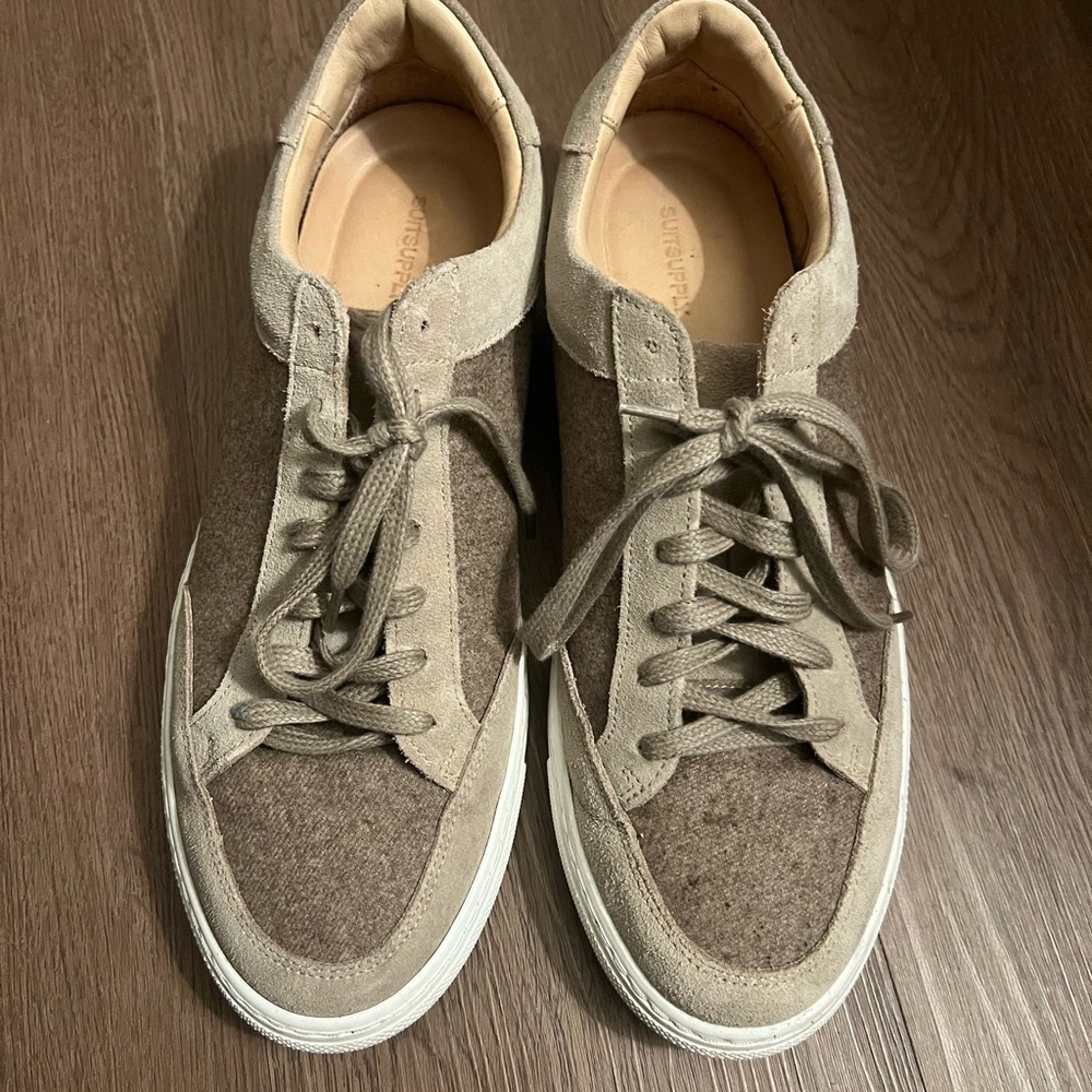 Cream Sneakers with Thick Soles and Soft Suede Design